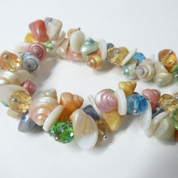 Dyed Trochus Shell Jewelry Set Pendant Bracelet Earrings Seashell Vtg Multicolor - Picture 4 of 11